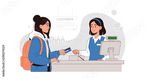 Customer paying with credit card at checkout counter in store