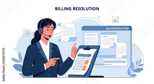 Customer Service Agent Resolving Billing Issues with Calculator and Documents