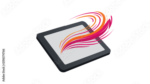 Creative colorful line vector icon of a graphic drawing tablet with a digital stylus pen, perfect for modern digital art illustration, tech design tools, and professional workspace symbols.