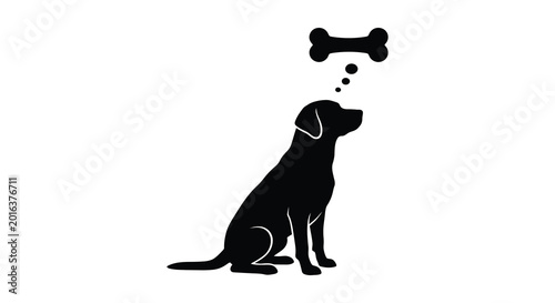 dog silhouette dreaming of bone black and white silhouette