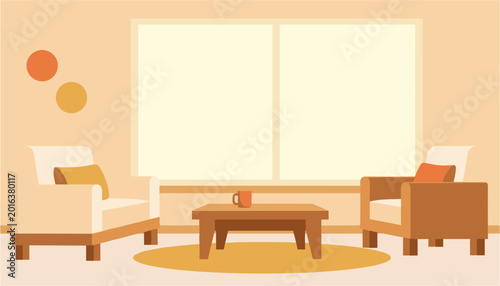 Tableau sur toile Cozy living room with two armchairs and coffee table near large windows