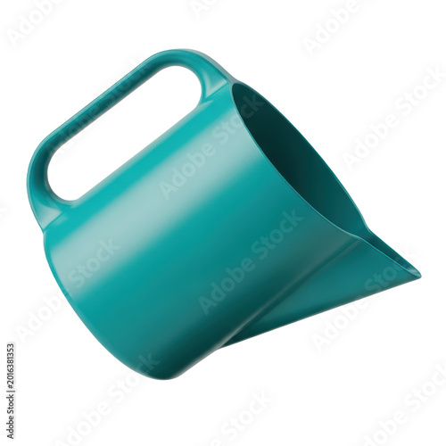 Teal plastic watering jug with handle isolated on a transparent background