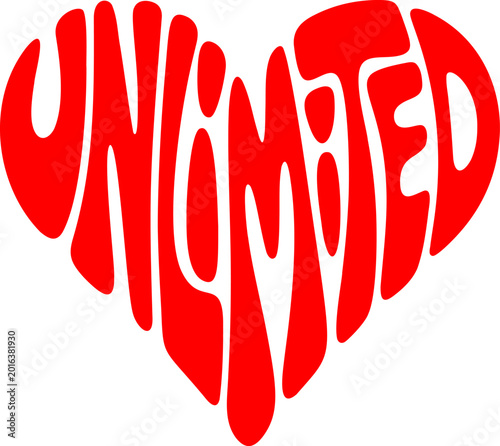  illustration of the word “Unlimited” arranged in a heart shape.
