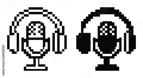 Bild auf Leinwand pixel art microphone with headphones silhouette high quality