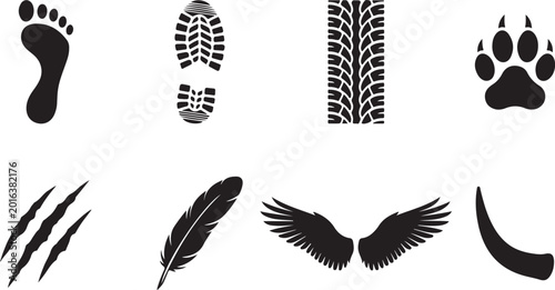 Animal tracks, footprints, and claw marks, wildlife icons, black vector set
