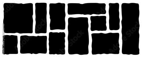 Doodle frames with uneven shapes, wavy irregular rectangles text boxes, squares with wavy rough edges, curved picture painting frameworks, organic forms, curvy uneven callouts, square quote frames