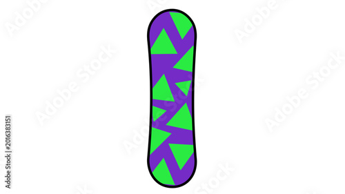 Creative colorful line vector icon of a snowboard deck with an editable stroke illustration, ideal for winter season sports branding and mountain activity graphic design project elements.