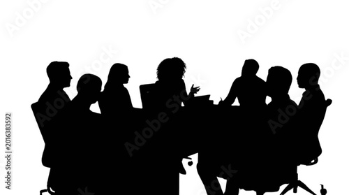 Silhouette of business people meeting around a table isolated on transparent background, Vector