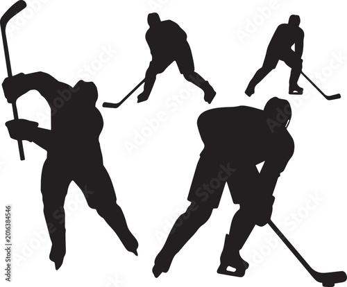 Canvas Print Ice hockey player silhouettes set, professional athletes in action poses vector