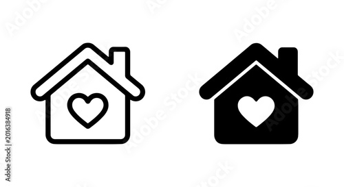 House Icons with Heart, Home Sweet Home Symbol, Love Dwelling Vector Graphics