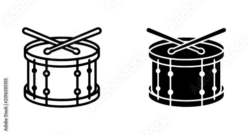 Fotografija Drum and Drumsticks Icons: Musical Instrument Vector Graphics, Percussion Set, P