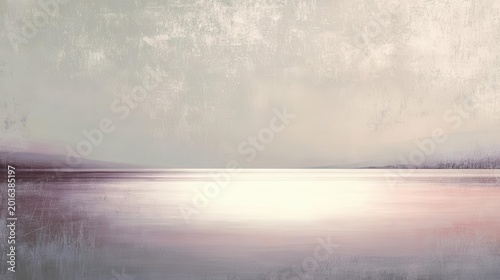 Serene Landscape Painting Tranquil Lake and Sky