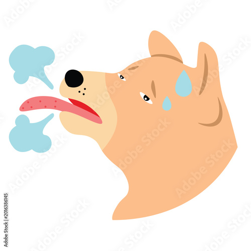Bild auf Leinwand Flat medical artwork showing an exhausted canine with heavy panting and stress signs, created for veterinary healthcare education, respiratory condition awareness, and pet care materials