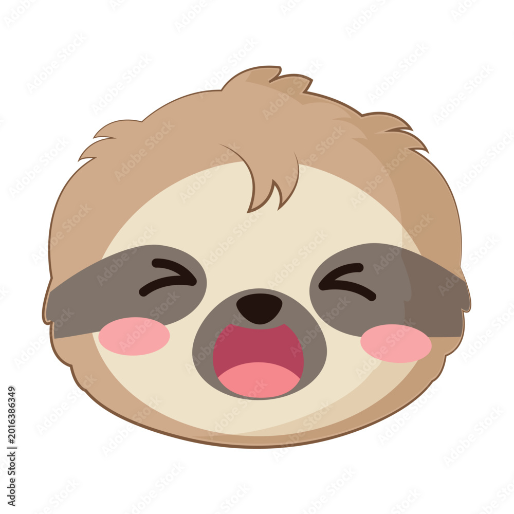 Fototapeta premium Cute Cartoon Sloth Face Emoji with Wide Open Mouth and Closed Eyes