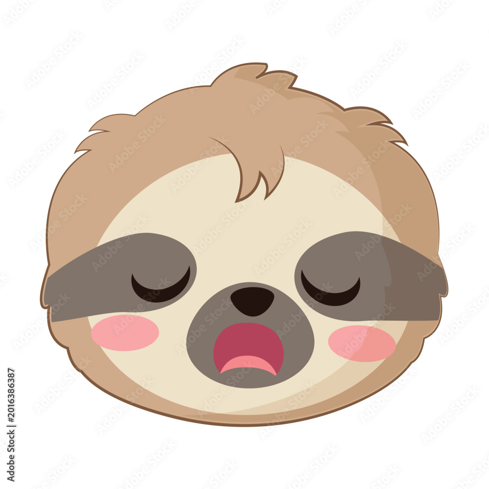 Obraz premium Adorable cartoon sloth head yawning or sleeping soundly, a cute and sleepy animal character illustration concept perfect for children's designs and relaxed themes