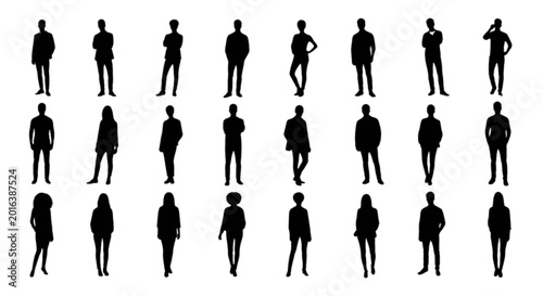 Quadro su tela Silhouette people walking in a line isolated on transparent background, Vector