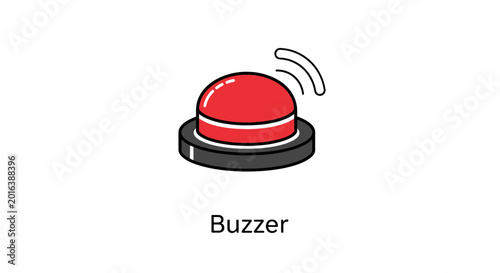 Red buzzer button icon. Emergency alarm, quiz game competition, or alert signal symbol.