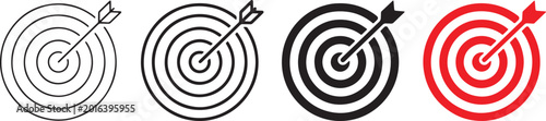 Target achievement and goal success symbol collection with bullseye arrow illustrations