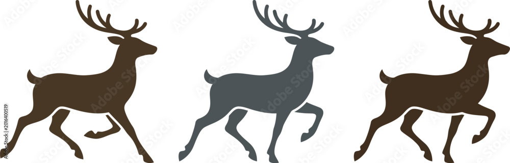 Fototapeta premium Three Stylized Deer Silhouettes in Motion A Trio of Elegant Forest Creatures