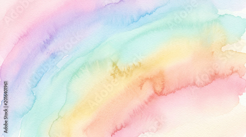 Beautiful watercolor rainbow background with soft pastel colors and a gentle wash effect, perfect for creative projects