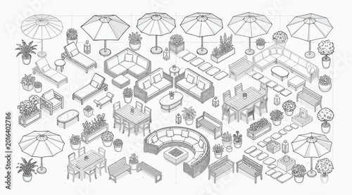 Obraz na płótnie Outdoor furniture and garden decor isometric collection