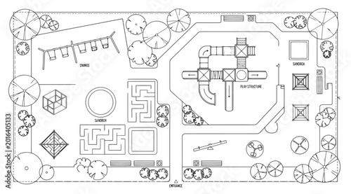 Fotografía Topdown architectural site plan of a modern childrens playground with swings, pl