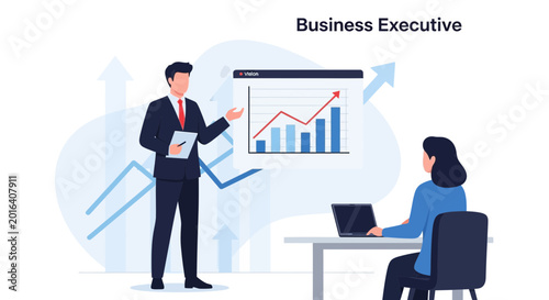 Business Meeting: Executive presenting financial charts progress report