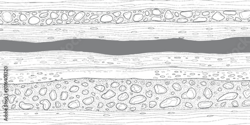 Foto Geological cross section of earth soil layers with underground rocks and dirt textures vector illustration