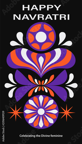 Foto Flat vector graphics of Navratri, Indian cultural holiday, decorative print for