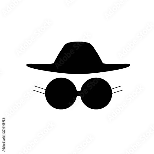 Black hat and round eyeglasses icon summer fashion disguise vector