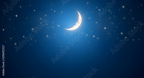 Serene crescent moon in a starry night sky