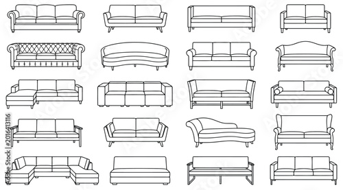 Obraz na płótnie Set of various sofa icons, vector illustration