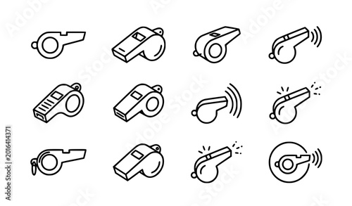 Tableau sur toile Minimal whistle outline icon collection with sound wave and referee symbols vect