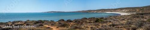 Canvas Print Panoramic view of one of Shark Bay beautiful white beaches curving into turquois
