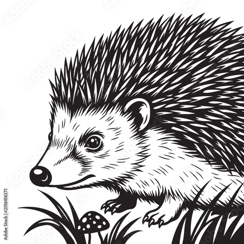 Photos Black and white hedgehog illustration, prickly mammal, wildlife vector, animal d