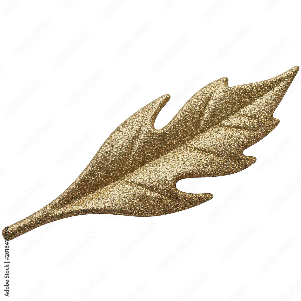 Fototapeta premium Golden glittery autumn leaf isolated