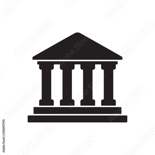 Foto Classic bank building icon with four columns in a bold black solid vector illust