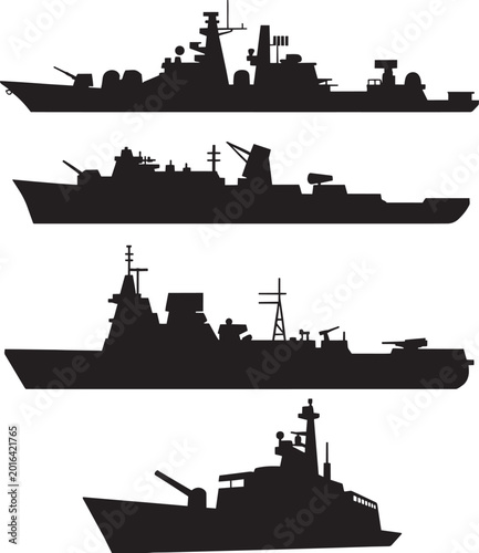 Military Warships Silhouettes Vector Set Navy Ships Naval Fleet Black Illustration