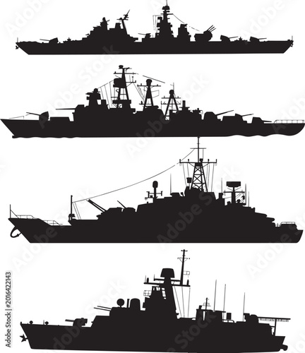 Naval Warships Silhouettes Vector Set Military Navy Ships Black Illustration