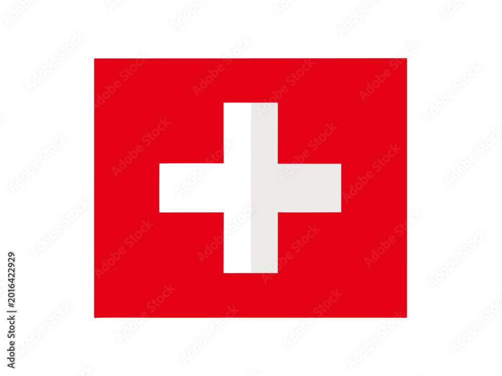 Fototapeta premium Swiss flag with white cross centered on red field on white background