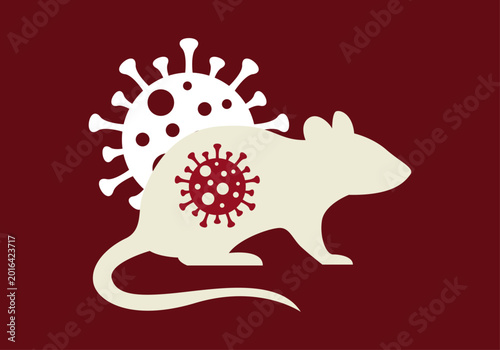 Konstfotografi Silueta de ratón con icono de virus de hantavirus en su interior sobre fondo gra