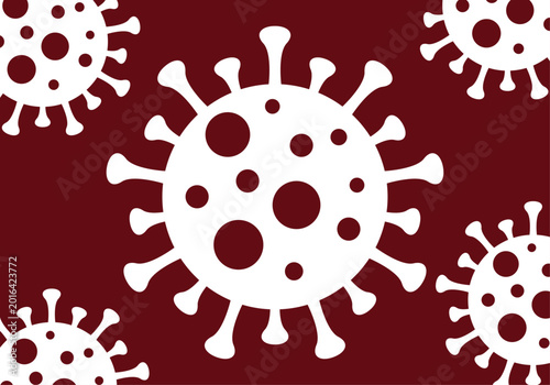 Canvastavla Múltiples partículas de virus de color blanco sobre un fondo granate oscuro