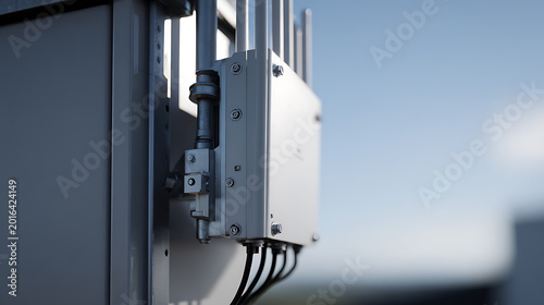 Modern Telecommunications Equipment Detail Against Clear Blue Sky for Future-Proof Network Infrastructure and Advanced Connectivity Solutions