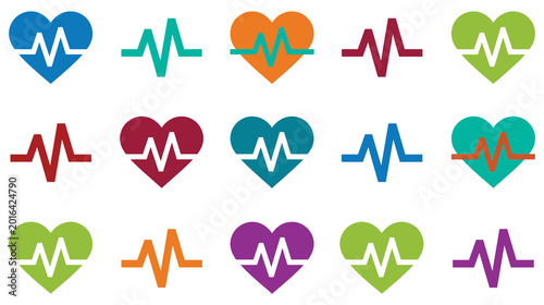 Quadro su tela Heartbeat line icons in different colors on white background.
