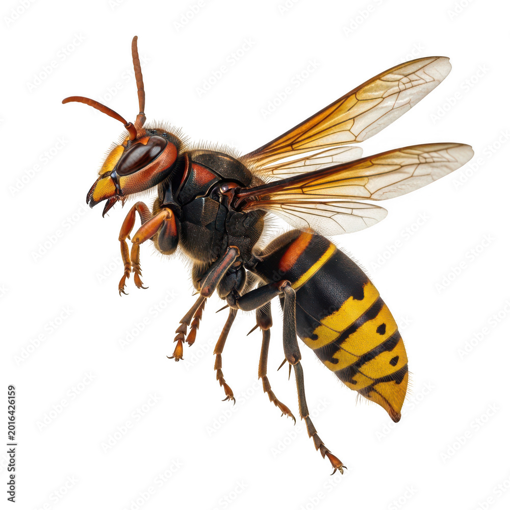 Fototapeta premium Yellow and black wasp flying in nature