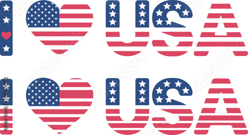 I Love USA Patriotic Typography – American Flag Heart Independence Day Design