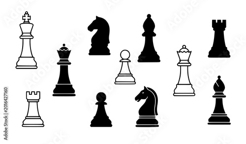 Bild auf Leinwand Chess piece outline icon set vector strategy game symbols isolated on white