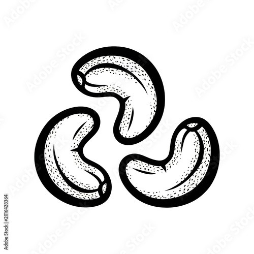 Three raw cashew nuts arranged in a circle icon