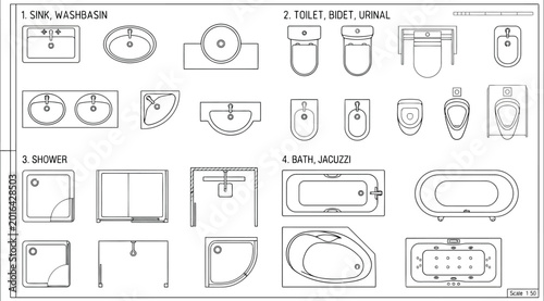 Quadro su tela Architectural symbols for bathroom fixtures and sanitary ware