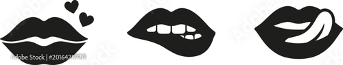 Foto Stylized lip silhouette illustrations showing love hearts, playful biting gestur